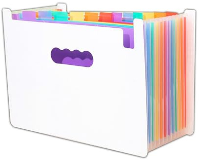 LIMEQKI Dokumentenmappe A4 13 Fächer, Dokumententasche A4 Mit Farbenfrohe, Partitionen Mappe Ordner Fächermappe Sammelmappe Binder Ordnungsmappe Dokumenten Organizer (Weiß)