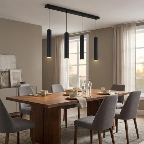 Alpinaluz Pendellampa Lineär Svart med 4 Ljuskällor och 30 cm Aluminiumrör, Justerbar Textilkabel och GU10 Sockel, Modern Minimalistisk Design för Kök eller Matrum, 100 cm Lång Armatur