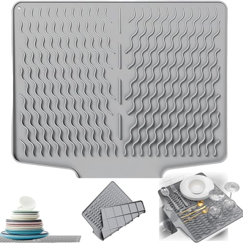Sloped Silicone Draining Mat, Draining Mats for Kitchen Sink Large Drying Mat Kitchen Sink Drainer Silicone Dish Drying Mats Drying Rack Mat for Worktops with Non Slip Design 40 X 33 Cm
