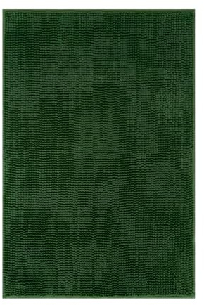 Quantum Interior Badematte Chenille ca.60x90cm, Badteppich, Teppich für Badezimmer, Duschvorleger rutschfest waschbar, saugfähiger Microfaserteppich (Forstgrün)