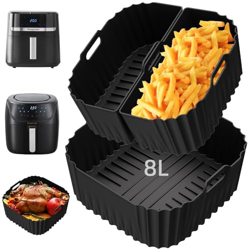 Molde Silicona Freidora de Aire para Russell Hobbs Airfryer XXL 8L / 8,3L | 3PCS Reutilizable Bandeja Recipiente Air Fryer Accesorios Cuadrada, Antiadherente, Apto para Lavavajillas 27170-56 / 27632-56