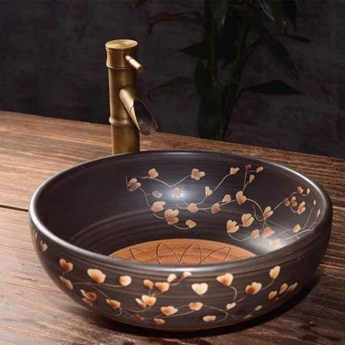 Waschbecken Waschbecken Vintage Badezimmer Keramik Waschbecken Aufsatzwaschbecken Rund 410x140mm Handgefertigtes Waschbecken