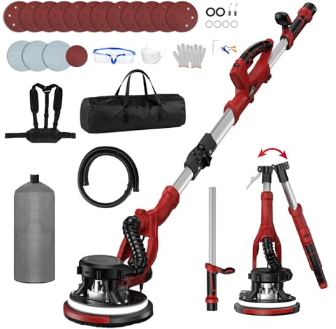 Drywall Sander with Vacuum Dust Collector, 1200W 5 Variable Speed 800-2100RPM Upgraded Popcorn Ceiling Removal Tool, Lijadora Para Drywall Popcorn Ceiling Remover with Extendable Handle