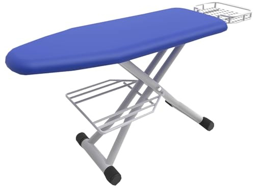 Asse da Stiro Pieghevole con Portaferro, Asse da Stiro Verticale Regolabile a 6 Velocità con Vassoio Portaoggetti Inferiore e Batuffolo di Cotone per Casa, Lavanderia(Blue,140*38*92cm/55*15*36in)