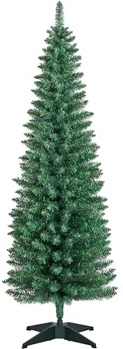 Yaheetech Slim Albero di Natale Artificiale in PVC Alto e Stretto con Base in Plastica Decorazione Natalizia Casa Ufficio 50 × 50 × 154 cm Verde