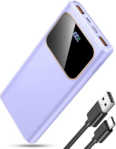 Power Bank Fast Charging 10000mAh, 22.5W Portable Charger USB C Input & Output Powerbank with LED Display, PD3.0 QC4.0 Phone Battery Pack for iPhone16/15/14/13/12, Android More (Purple)