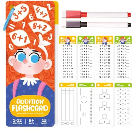 Grundlegende Mathematik-Lernkarten – Mathematik-Lernspiele | Addition Subtraktion Lernkarten – für Zuhause, Schule, Grundschule, Outdoor, Indoor, Urlaub, Auto, Flugzeug, Reisen