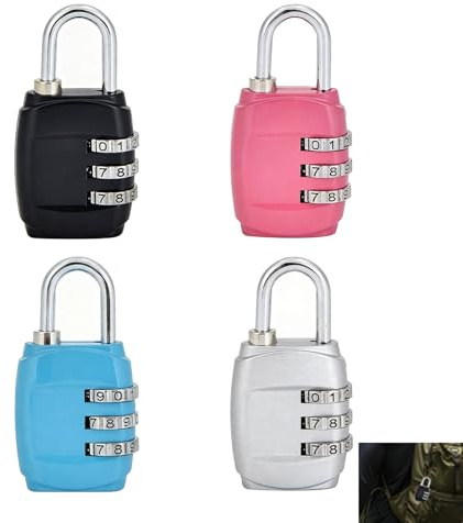4 Pack Luggage Locks Combination, 3 Digit Combination Padlock, Waterproof Coded Padlock with Bright Colours, Resettable Small Luggage Locks for Suitcases Bike Locks Gym Locks Backpacks & Travel Bags