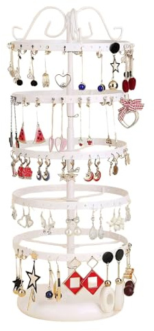 5 Niveaux Porte Boucles d'Oreilles Rotatif, Rangement Boucle d'Oreille en Métal avec 210 Trous pour 105 Paires, Support Bijoux Réglable et Tournant, Organisation Élégante pour Collier et Montre