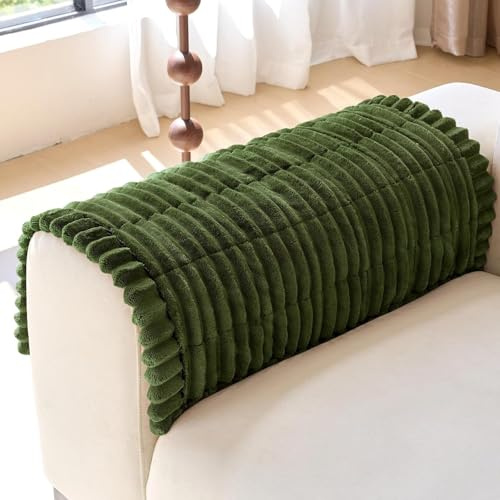 Set of 2 Faux Fur Couch Arm Cover Back Covers, Non-Slip Chair Arm Covers, Soft Fuzzy Arm Rest Cover for Sofa, Armchair Slipcovers Couch Protector for Dogs Cats(Dark Green,24x24 inch(Pack of 2))