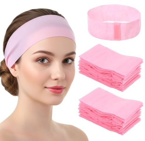 Elegaperma 50 stycken engångs pannband kosmetika, kosmetika hårband, engångs spa ansiktspannband för hudvård, smink, kosmetiska studior och skönhetsbehandlingar hemma