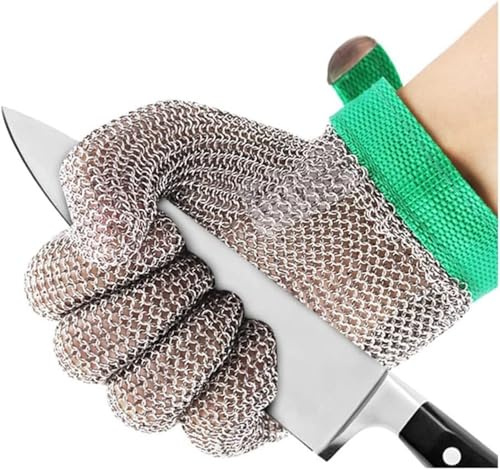 JuanNest Schnittfeste Handschuhe, Kettenhandschuh Küche, Schnittfeste Handschuhe, Edelstahl Metall Cut Resistant Handschuhe Metzger, Angelkleidung, Schneiden Von Metallketten, Schutzhandschuhe 1pcs,L
