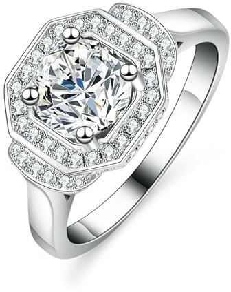 Ayoiow Vorsteckring Platin Pt950 für Damen, 1ct Moissanit Halo Verlobungsringeplatin, Platin 950 Größe 63 (20.1)