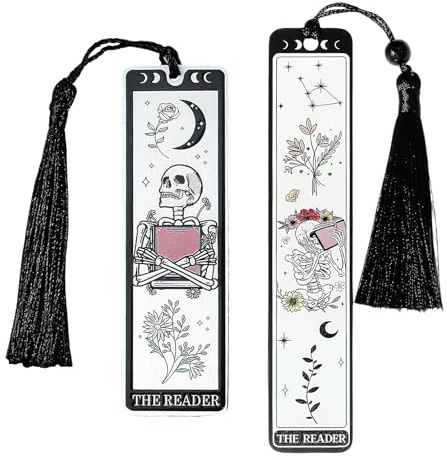 Gotische Skelett Lesezeichen 2 Stück Skelett Tarot Karten Lesezeichen Skurril Gothic Horror Buchmarker Lustige Geschenk für Bücherwürmer Dark Academia