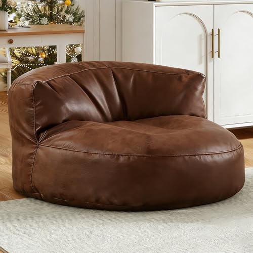 KBZSlyn Leather Bean Bag Cover（No Filler Bean Bag Chairs for Adults Boneless Couch Beanbag Salon Sofa Giant Bean Bag Chair for Bedroom Living Room Garden Home Office(Dark Brown)