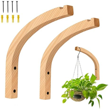 Kawiithn Natural Wood Wall Plant Hanger Hook, Rustic Indoor Outdoor Hanging Bracket for Flower Pot, Macrame, Wind Chime, Balcony Garden Farmhouse Decor, Easy Install 23.3cm