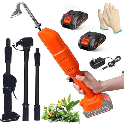 Akku-Grubberhacke, elektrischer Gartenjäter mit 2 x 1,5 Ah Akku & Teleskopstange, 2-in-1-Gartenwerkzeug & Rechen, zum Lösen von Erde und Jäten