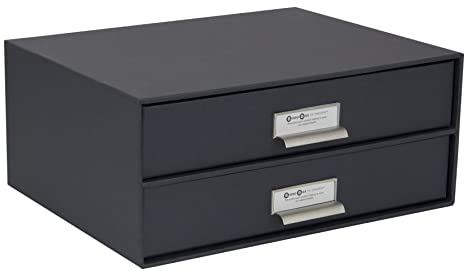 BIGSO BIRGER Schubladenbox – Aufbewahrungsbox mit 2 Schubladen – Schreibtisch Ablage für Dokumente & Bürobedarf – Ablagesystem aus recycelter Faserplatte und Papier – dunkelgrau