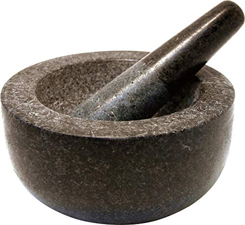 JADE TEMPLE 17170 Steinmörser mit Stößel im Set, effektives und einfaches mörsern, aus massivem Granit mit 18 cm Durchmesser und 8,5 cm Höhe, Grau