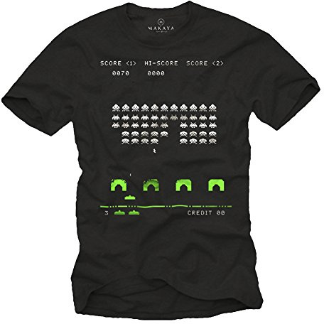 MAKAYA Camiseta Gamer Hombre - Space Invaders
