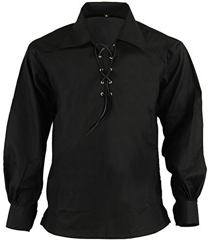 Scottish Highland Jacobite Jacobean Ghillie Kilt Shirt Black XL