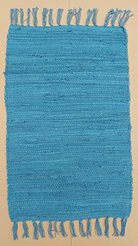 Kottig Fleckerl Handweb Teppich Fleckerlteppich Uni 120x170 Garmisch Flickenteppich Einfarbig (Blau)
