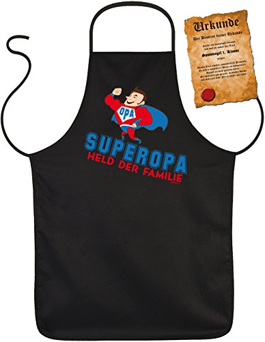 Opa Schürze - Sprüche Kochschürze Großvater : Superopa Held der Familie -- Geschenk Grillschürze Geburtstag Opa + Urkunde