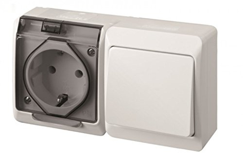 FAMATEL – Conmutador + Base | Enchufe de superficie | IP54 | Fácil instalación | Alta estanqueidad del producto | Libre de hálogenos | Protección Infantil | Aluminio