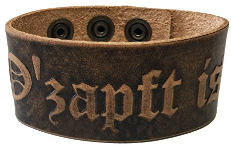 Lederarmband Armband braun zur Tracht und Lederhose Herren Damen Leder Prägung Bayern Austria O´zapft is Weidmanns Heil Floriani Feuerwehr Gott zur Ehr, Ozapft Is, L 23 cm, B 3,8 cm