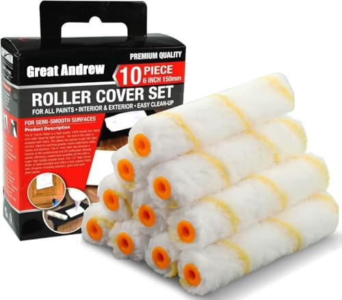 Great Andrew 10 Pack 6 Inch Paint Rollers for All Paints, 1/2 Nap Paint Roller Covers, Paint Roller Set for Painting Walls House, 6 Paint Roller Refills