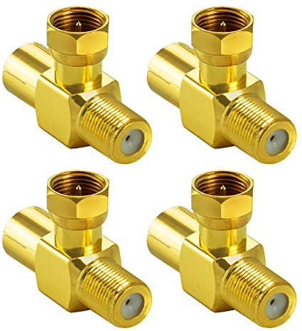 POPPSTAR 4x Sat TV Coax Adapter Verteiler T-Stück (F-Stecker auf IEC Antennenbuchse und F-Buchse), vergoldet