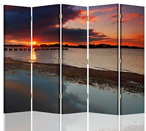 Trennwand Spanische Wand See Paravent 5-teilig drehbar 360 Grad Mehrfarbig 180x175 cm