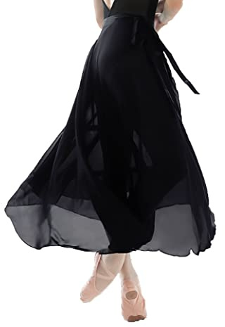 Daydance Balck Long Dance Skirts for Women, Wrap Ballet Skirts for Leotards