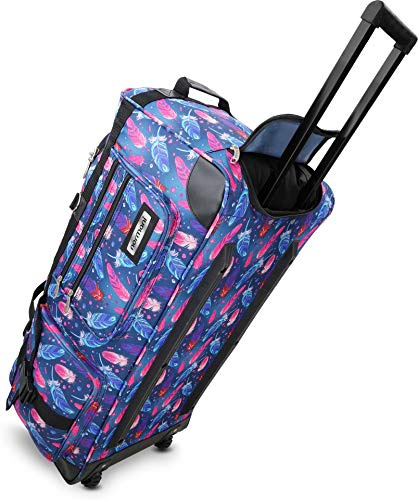 Leichte XXL Reisetasche mit 3 Rollen 80 Liter Volumen Robust wasserabweisend reißfest leicht zu reinigen Farbe Fancy Feathers Größe 100 Liter