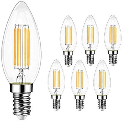 EXTRASTAR C35 E14 LED Kerze Lampe, 4W, 400LM, 2700K Warmweiß, Nicht Dimmbar | Filament Lampe 4W ersetzt 40W Glühbirne, Glas Kerzenlampe, 6 Stück