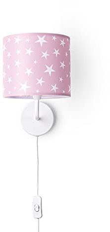 Paco Home Wandlampe Kinderzimmer Stofflampenschirm Rund Mädchen Junge Wandleuchte Babyzimmer Mond Sterne Wolken E14 Mit Stecker