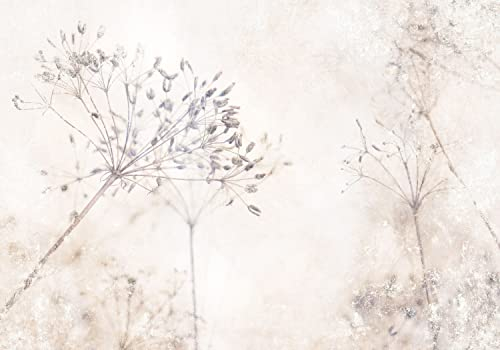 decomonkey Fototapete Natur 400x280 cm XXL Design Tapete Fototapeten Tapeten Wandtapete moderne Wand Schlafzimmer Wohnzimmer Deko Modern Pflanzen Blumen Steinwand Vintage Retro beige