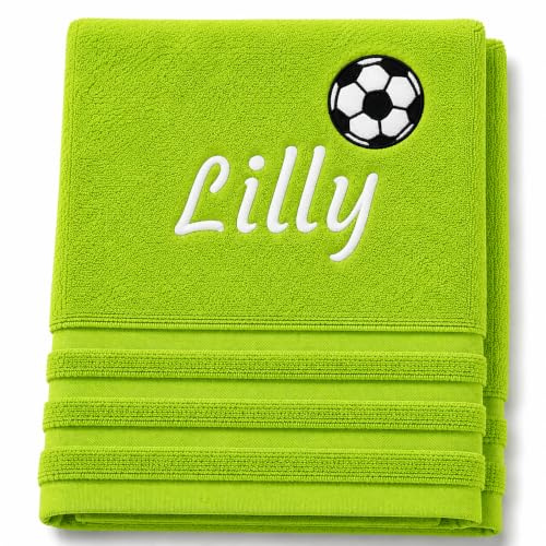 Pet-Jos Personalisiertes Handtuch mit Namen Schön gestickter Name Handbadetuch 100% Baumwollhandtuch Personalized Custom Towel with Name (100 x 50 cm, Fußball)