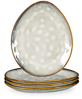 Servizio Tavola in Gres Smaltato, 4 Piatti da Dessert, Tapas/piatto di Presentazione, Stoviglie Fatte a mano in Ceramica - Beige