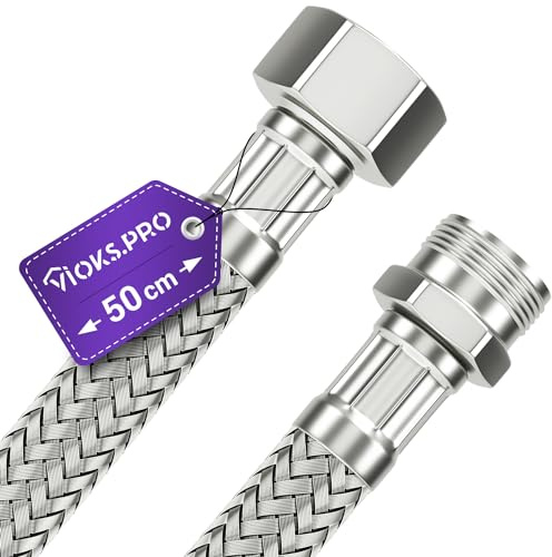 Vioks.pro Panzerschlauch 3/8 Zoll (15,2mm) 50cm Anschlussschlauch Armatur 3/8 Verlängerung mit Überwurfmutter Außengewinde & Flexschläuche für Armaturen