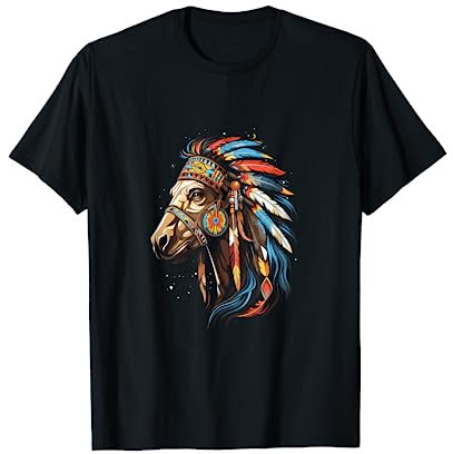 Pferd Indianer Kopfschmuck Feder Stammespferde T-Shirt