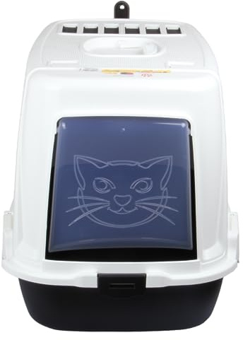 Cat Hooded Litter Tray - Covered Cat Litter Box with Flap Door, Carbon Filter, and Easy Cleaning - Hygienic and Portable Enclosed PET Toilet (WHITE & WHITE)