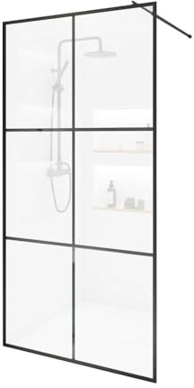 Home Deluxe - Duschabtrennung - BAKI - Breite: 100 cm, Schwarzer Rahmen, Klarglas, 6 Raster Optik - 10 mm ESG - Sicherheitsglas I Walk in Dusche, Duschwand, Duschtür