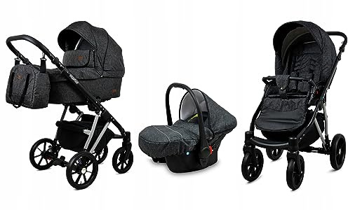 BabyLux® Carrito de Bebé Sistema de Viaje Set 3 en 1 - Marlux Magnetic - incl. Capazo, Silla de Paseo, Silla Coche - Cochecito - con Bolso cambiador, Cubierta para la lluvia, Mosquitera etc.