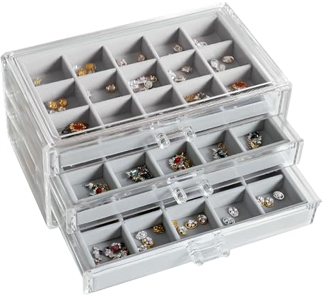 Wisebom Scatola Portagioie con 3 Cassetti, Scatola di Gioielli in Acrilico Organizzatore Gioielli, Portagioie Donna da Camera Trasparente Porta Gioielli per Anelli, Collane, Braccialetti e Orecchini