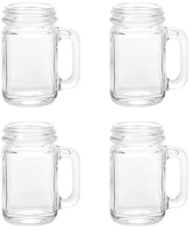 Uxcell Mason Jar Shot Glasses with Handles, 4Pcs 40ml/1.5 OZ Reusable Mini Mason Shooter Glass for Wedding Party Favors Home Bar Drinks Shot Favors Desserts
