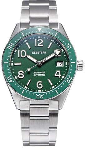 Seestern S434 Automatische Herrenuhr aus grünem Stahl mit Datumsanzeige, Armband