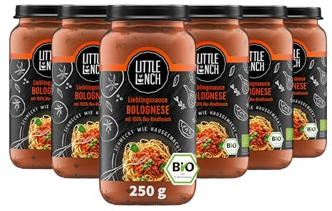 Little Lunch Bio Bolognese | Sauce für Pasta | 100 Prozent Bio Rindfleisch | Ohne zugesetzten Zucker | Laktosefrei | Keine künstlichen Zusätze | Ohne Geschmacksverstärker | 6 x 250g