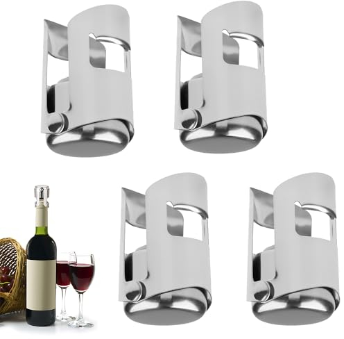 4 Stück Champagner-Verschluss, Edelstahl-Flaschenverschluss, Champagner-Spar-Verschluss, Professioneller Flaschenverschluss, Edelstahl-Vakuum-Weinverschluss, Sektverschluss, für Wein, Bier(Silber)