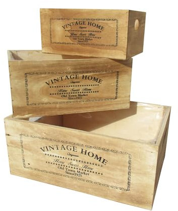 Capra Group Tris vasi e cassette vintage in legno rettangolari per fiori e piante 35X25X15, ideali per balcone ed interni, con pellicola interna